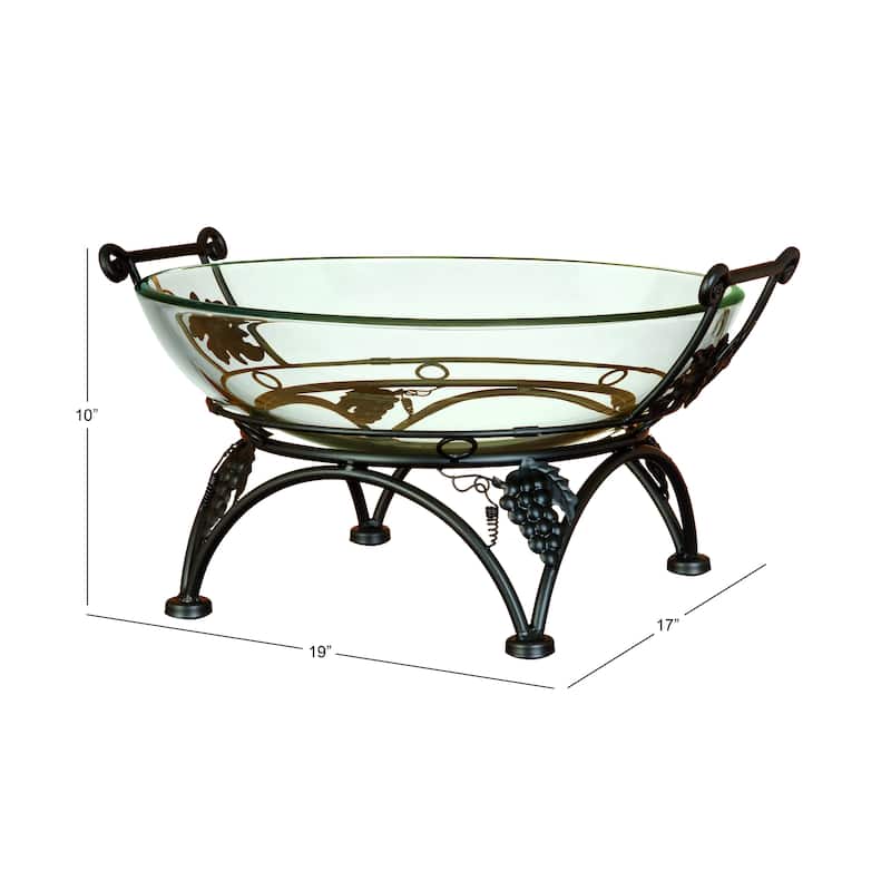 Clear Tempered Glass Kitchen Serving Bowl with Copper Metal Grapes Base
