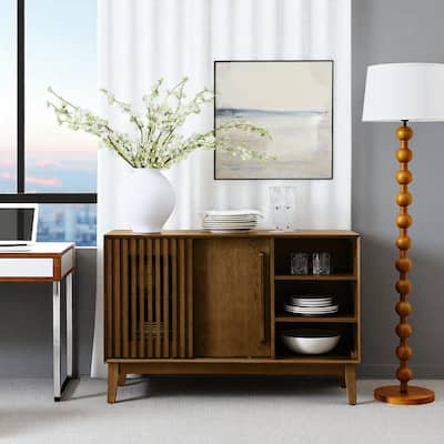 47.3" Farmhouse Fluted Sideboard Cabinet with 2 Doors, Fixed Shelves & Outlet Holes - Storage Buffet for Entryway