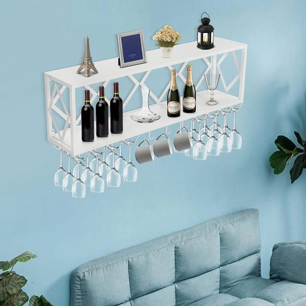 Wall-Mounted Wine Floating Shelves with Inverted Glass Rack - Bed Bath &  Beyond - 41939039