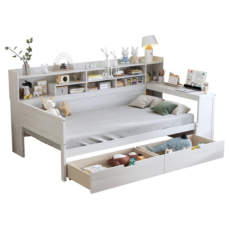 Wooden Twin Size Daybed with Storage Shelves