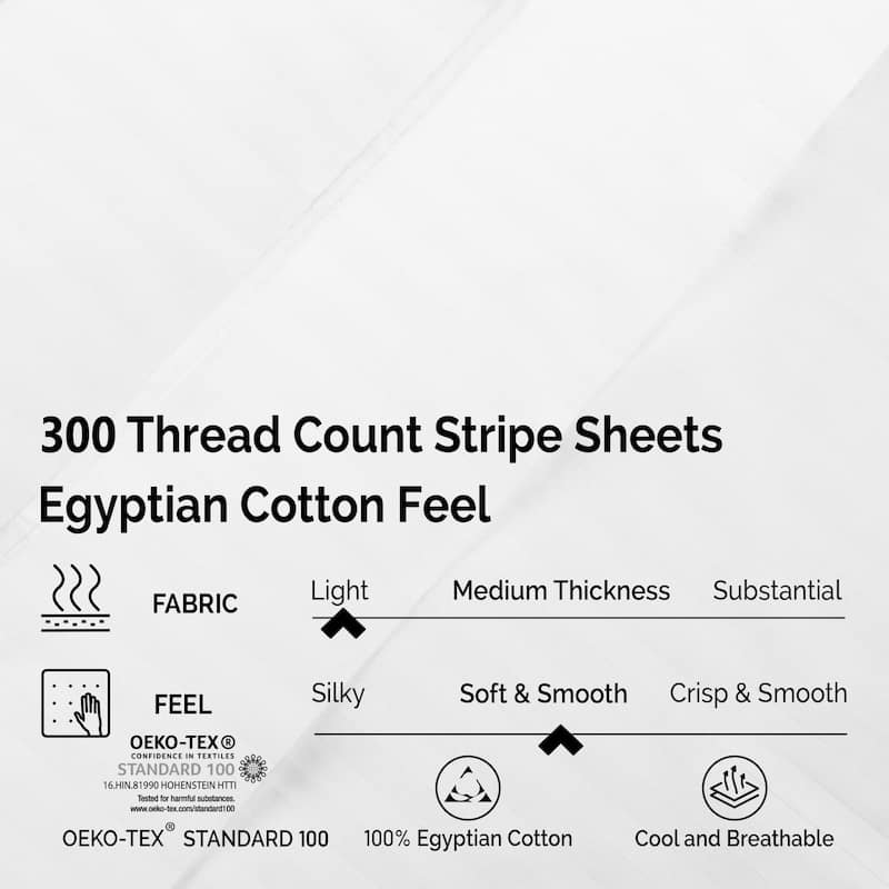 Superior Egyptian Cotton 300 Thread Count Stripe Deep Pocket 4 Piece Bed Sheet Set