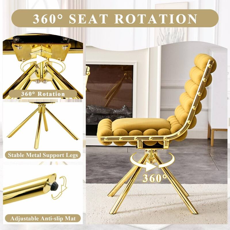 Set of 2 Puffy Bubble Velvet Dining Chairs with Ball Chain Detail