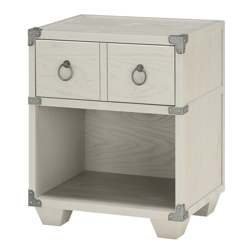 Grey Nightstand with Drawer, Open Shelf, and USB Charging Port