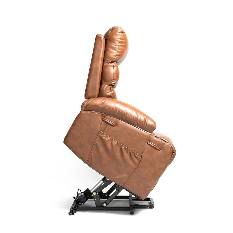 PU Leather Power Lift Recliner, Electric Recliner with Heating & Massage, Massage Chair with Side Pockets & Cup Holders