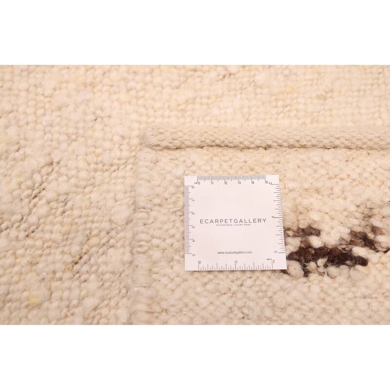 ECARPETGALLERY Flat-Weave Marrakech Cream Wool Kilim - 5'2 x 7'8