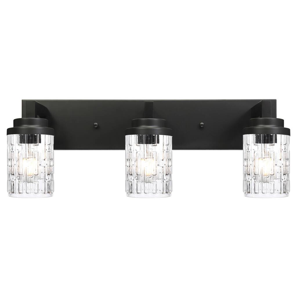 3-Light Bathroom Lighting, Modern Black Vanity Light Fixture Over Mirror, Industrial Fixture with Clear Grid Glass