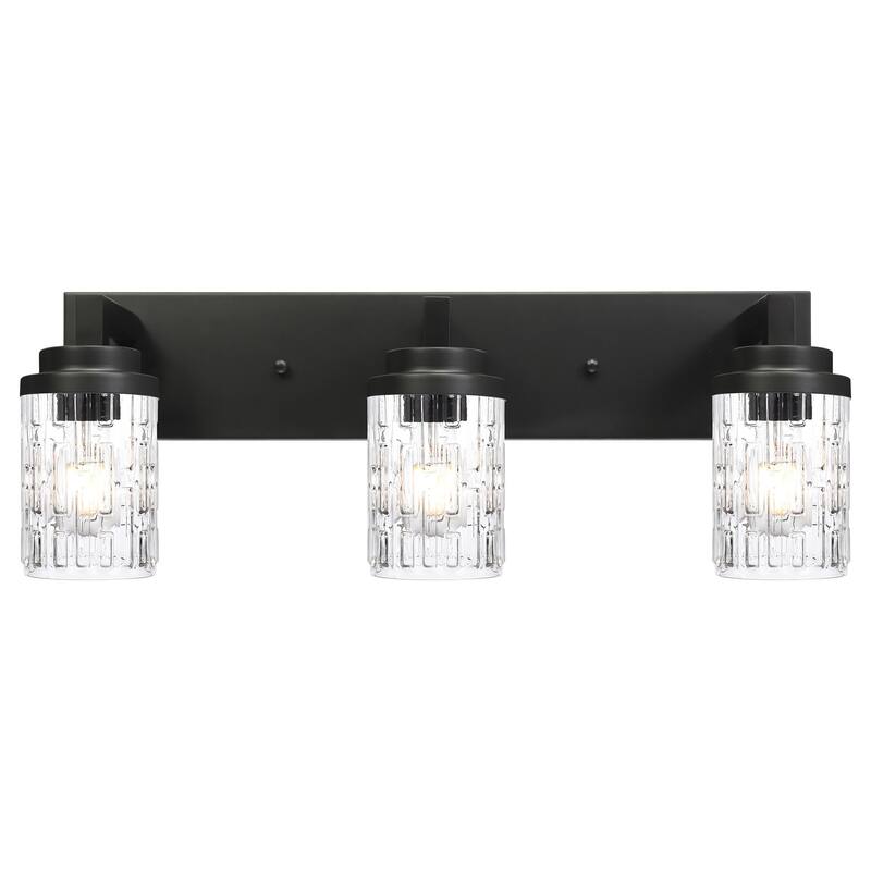 3-Light Bathroom Lighting, Modern Black Vanity Light Fixture Over Mirror, Industrial Fixture with Clear Grid Glass - Black