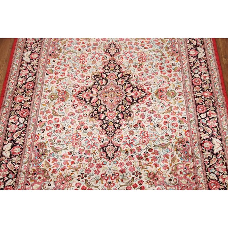 Floral Qum Persian Rug Traditional Handmade Silk Carpet - 4'6"x 7'0"