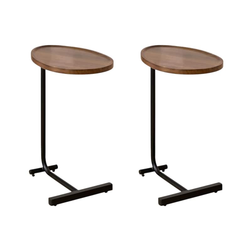 HomeRoots Set of Two Brown and Black Wood and Metal Oval End Tables - 11.80 in. x 23.62 in. x 17.72 in.