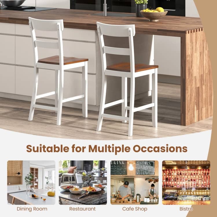 Farmhouse Dining Bar Stool Set of 2 with Solid Rubber Wood Frame - 18" x 21" x 42" (L x W x H)