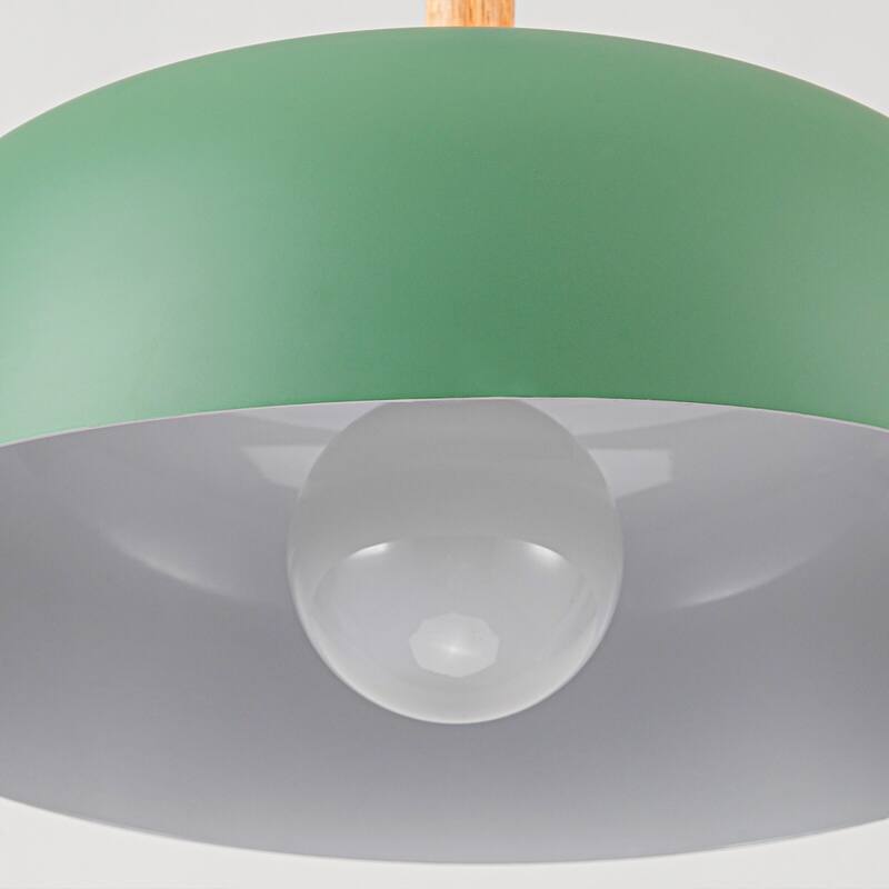 Modern 1-Light Green Dome Pendant Light with Decorative Wood Accent