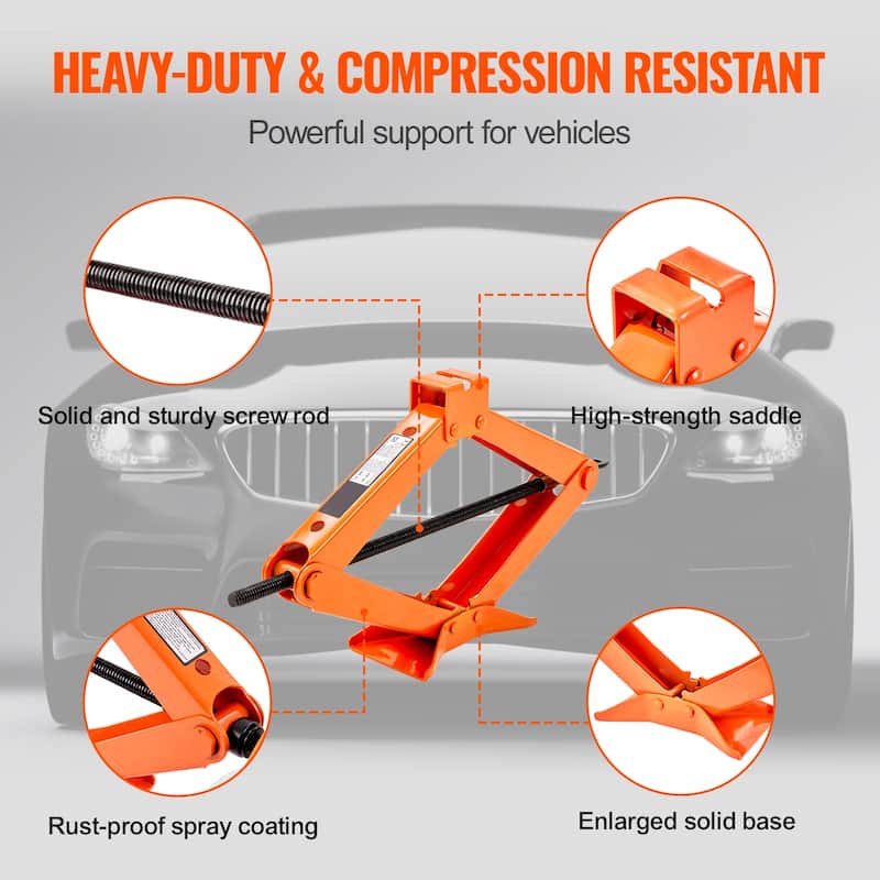 Scissor Jack Portable Tire Jack for Cars Trucks Sedans MPVs - 2.5 Ton 3.7" to 17.1"
