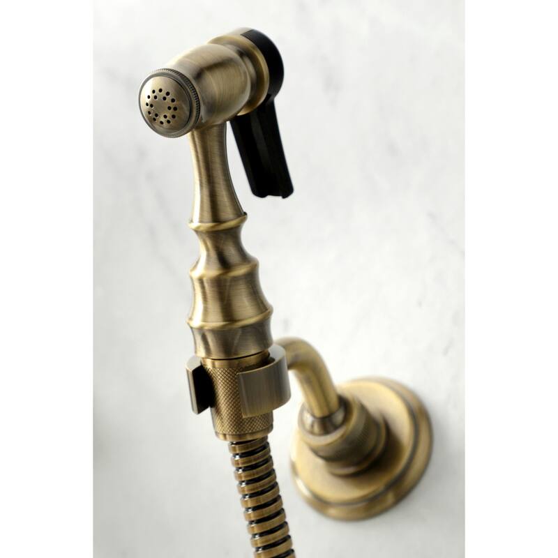 Kingston Brass Heritage Wall Mount Bridge Kitchen Faucet with Brass Sprayer
