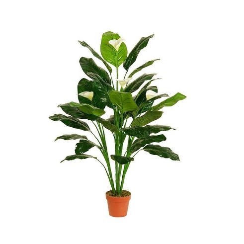 47.5" Decorative Potted Artificial Green and White Tropical Spathe Peace Lily Plant
