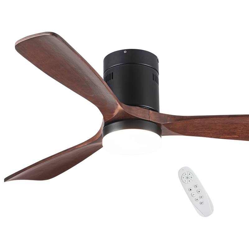 6-Speed Remote Control Wood Dimmable Ceiling Fan with Lights & Reversible Motor, Smart APP Control, Quiet Flush Mount Fan