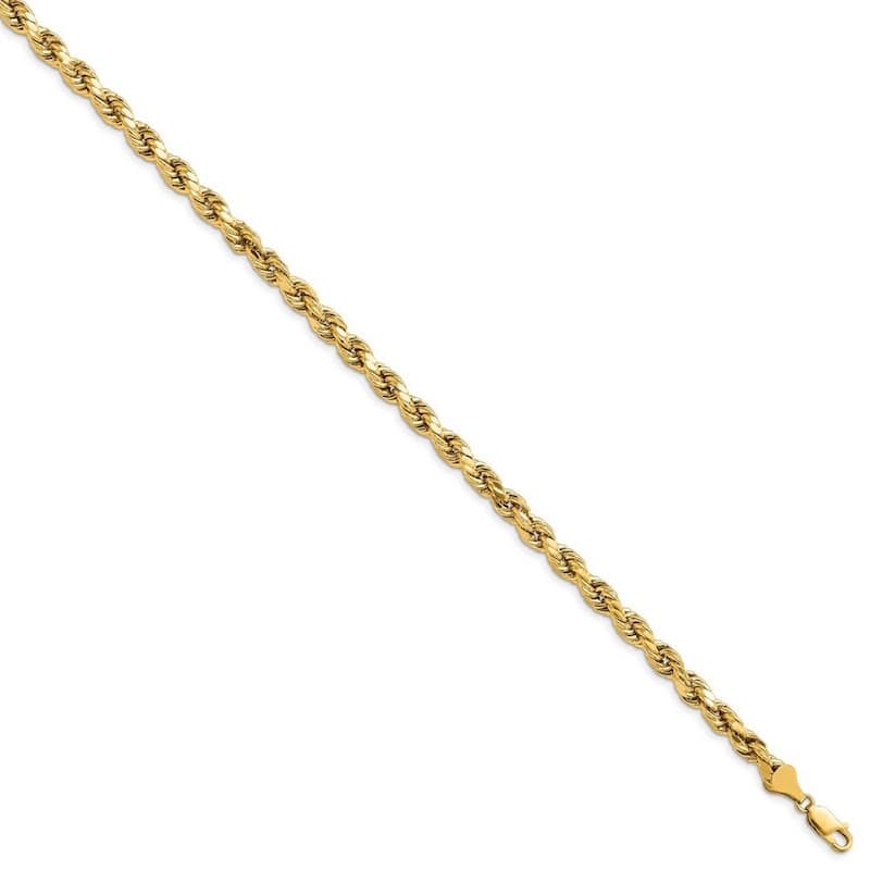 Curata 14k Gold 5.5mm Semi solid Sparkle Cut Rope Chain Bracelet