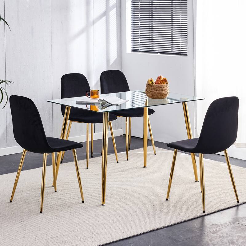 Modern Mid-Century Dining Chairs with Velvet Seats and Spoon-Shaped Metal Legs, for Dining Room, 6-Piece Set