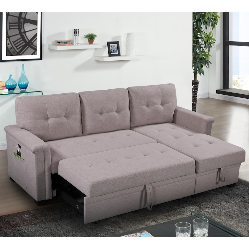 Reversible Sleeper Sectional Sofa with Storage Chaise and Pocket