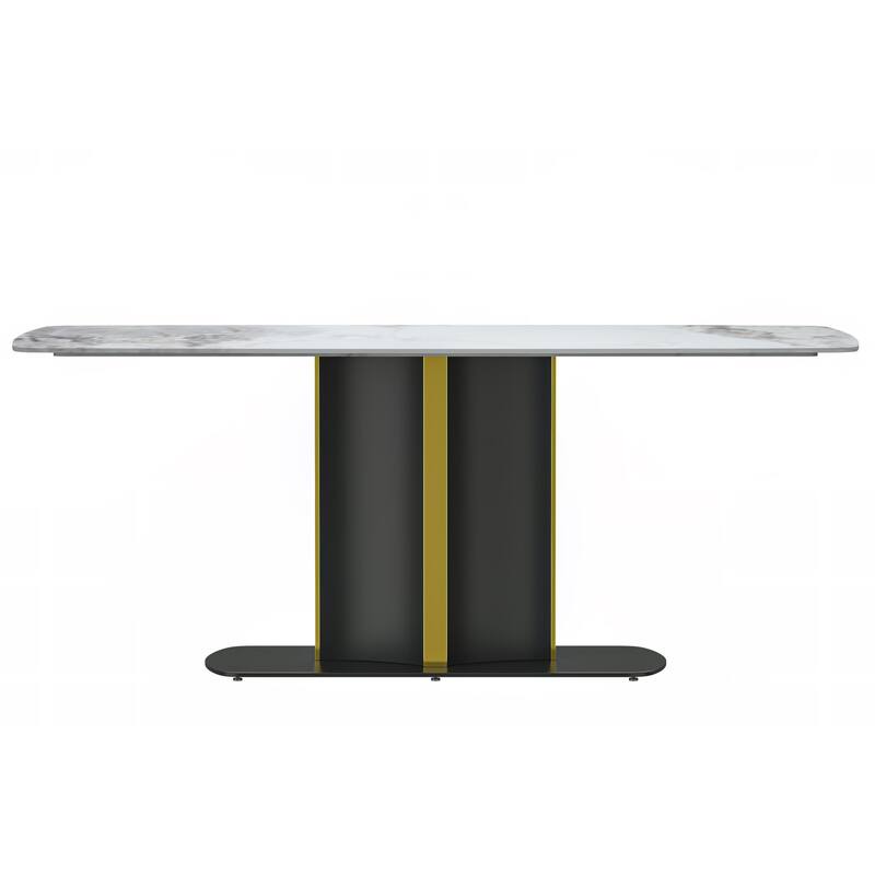 Sylva Dining Table Rectangular Tabletop in Gold Pedestal Base