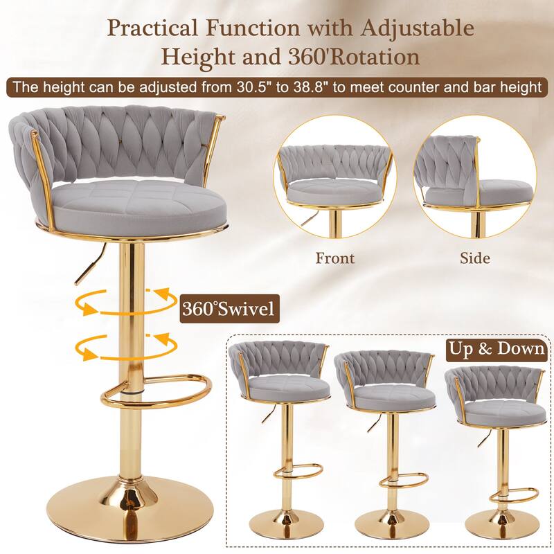Javlergo Bar Stools Set of 4/6 Velvet Floral Back 360° Swivel Bar Stools 30.5" to 38.8" Adjustable Height Bar stools