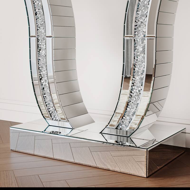 GDFStudio - Modern Glam Mirrored Console Table with Curved Legs
