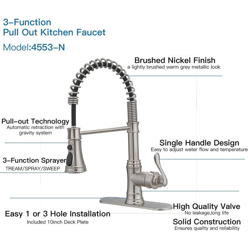 Single Handle Kitchen Sink Faucet With Pull Down Sprayer Commercial Kitchen Faucet One Hole Spring High Arc Gooseneck Bar Faucet