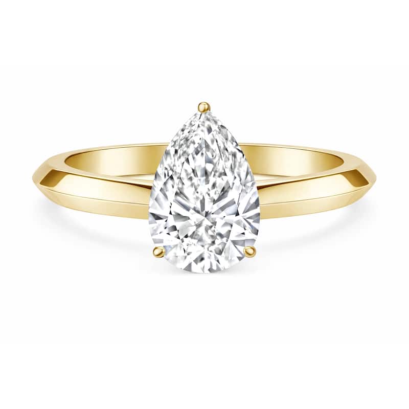 Auriya 14K Gold Knife Edge Lab Grown Pear-shaped Diamond Engagement Ring 1.00 - 5.00ct. tw. (F-G, VS) - 1.00 carats - 6.5 - Yellow