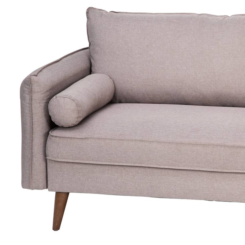 Compact Faux Linen Upholstered Sofa with Wooden Legs