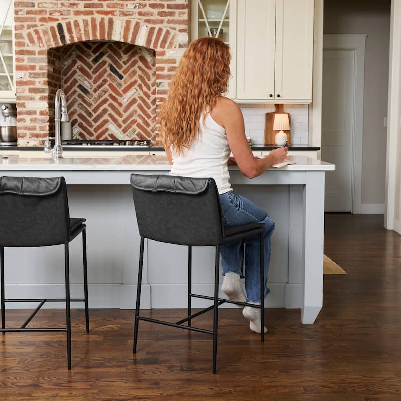 Maven Lane Gerard Bar Metal & Vegan Leather Kitchen Dining Stool