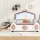preview thumbnail 2 of 9, Full Size PU Upholstered Platform Bed with Seashell Shaped Headboard, LED Light and Slide, Wood Kids Bed Frame, Pink+White