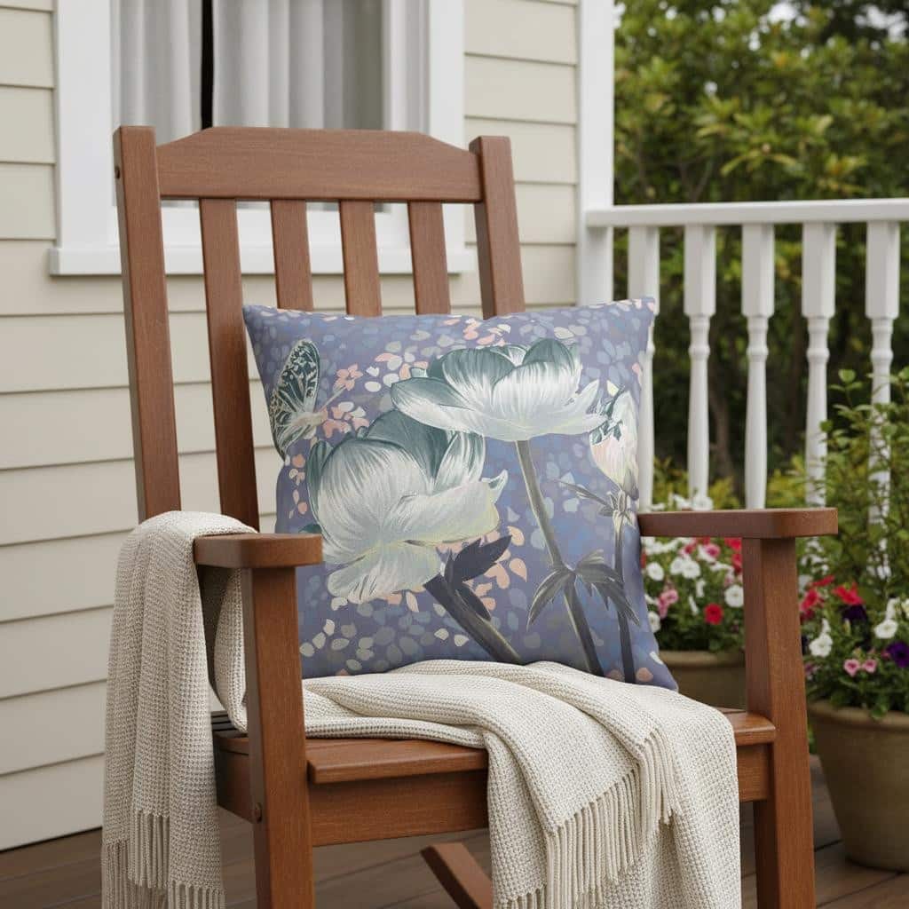 HomeRoots 26" x 26" Blue and Gray Butterfly Blown Seam Floral Indoor Outdoor Throw Pillow - 26.00' X '5.00' X '26.00