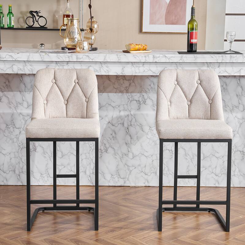 Bar Stool Set of 2, Upholstered Bar Stool with Button-Tufted Backrest, Counter Height Armless Chair with Sturdy Metal Frame