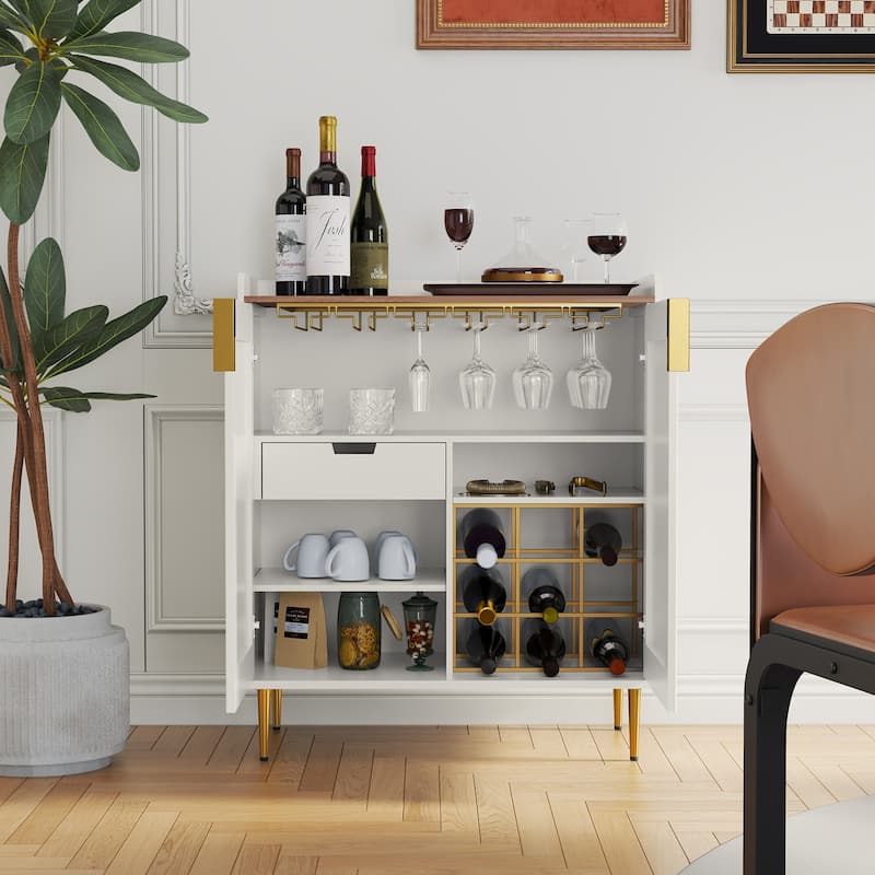 31.6'' Modern Coffee Bar Cabinet with Wine Racks and Storage Drawer