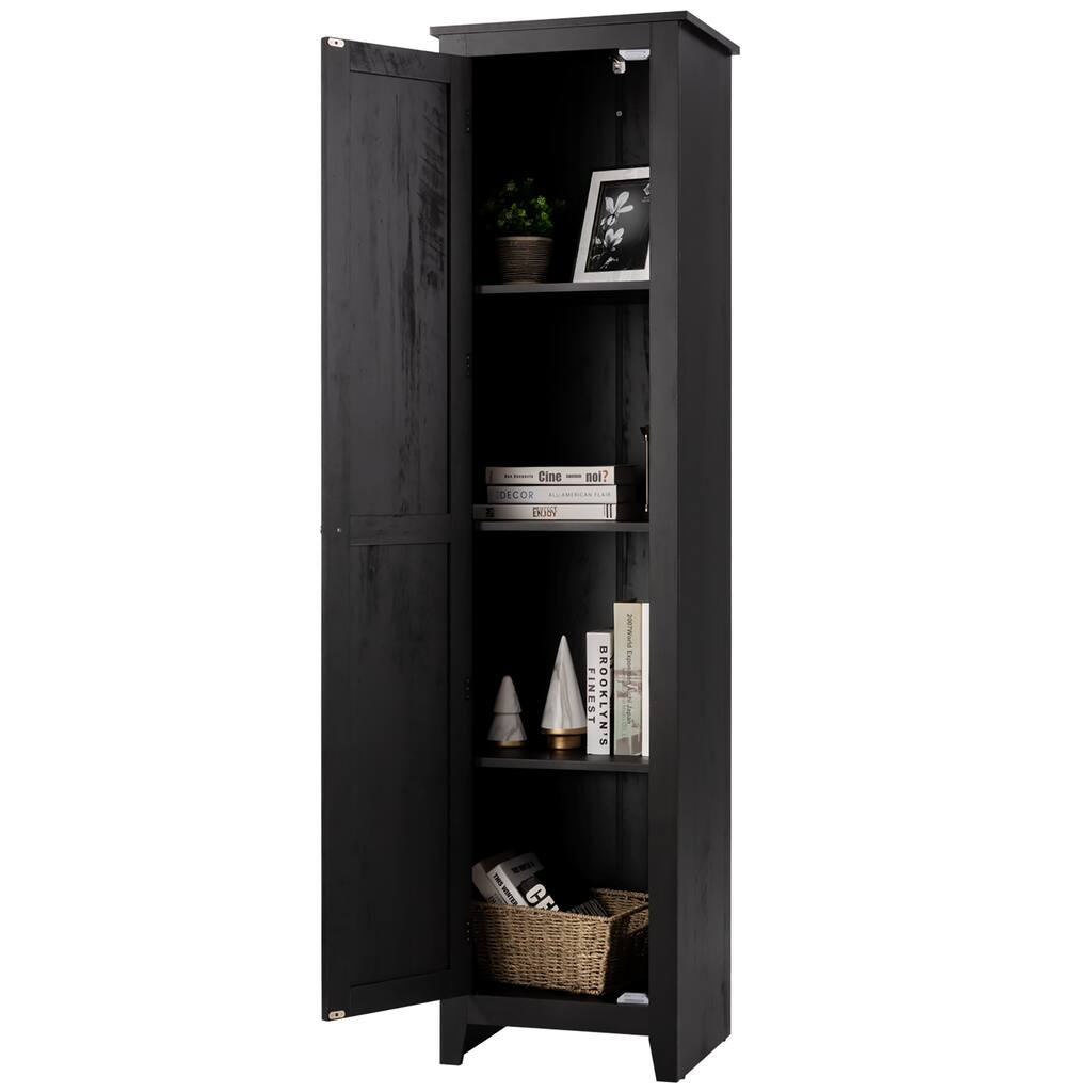Costway Linen Tower Bathroom Storage Cabinet Tall Slim Side Organizer