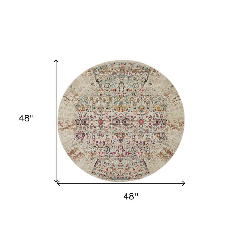 HomeRootsFloral Transitional Round Area Rug - 48' X '48' X '0.5