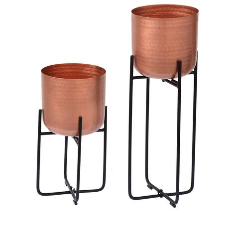 Maron 23" & 16"H Copper Planters, Set of 2 - 22.75"H x 8.5"Rnd and 15.75"H x 8.5"Rnd