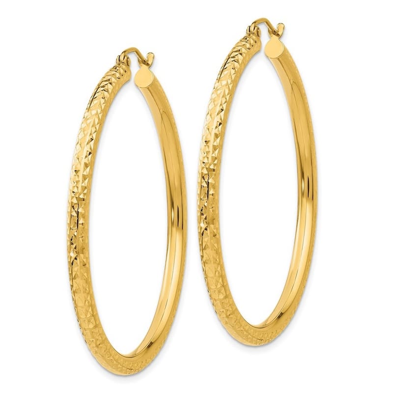 Curata 14k Yellow Gold Diamond Cut 45x3mm Round Tube Hoop Earrings