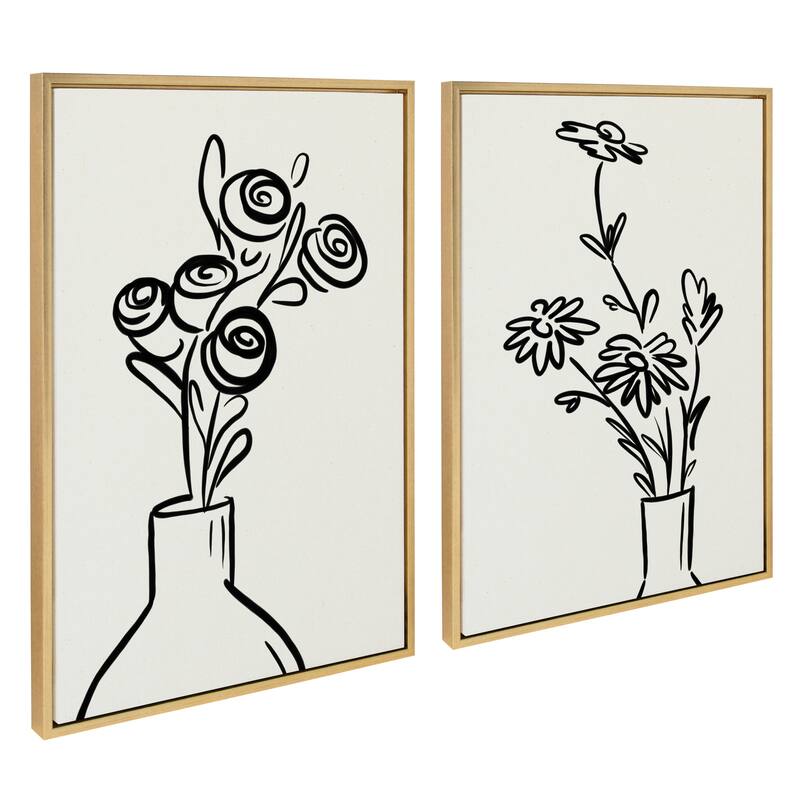 Kate and Laurel Sylvie Flowers Canvas Set by The Creative Bunch Studio - 2 Piece 23x33 - Plastic - Gold