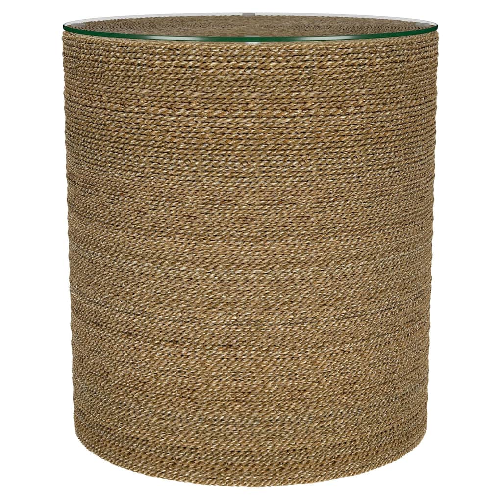 Halden Round Woven Seagrass Accent Side Table Light Brown