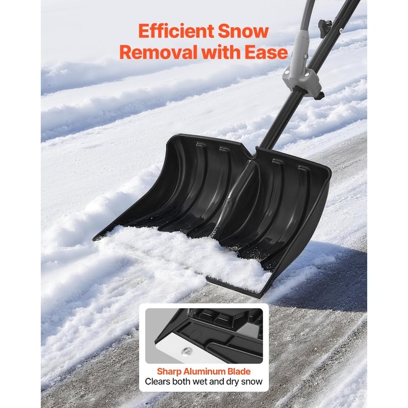Multi-Purpose Snow Shovel with Plastic Blade and Steel Handle for Driveways and Sidewalks - Black-50"x16"