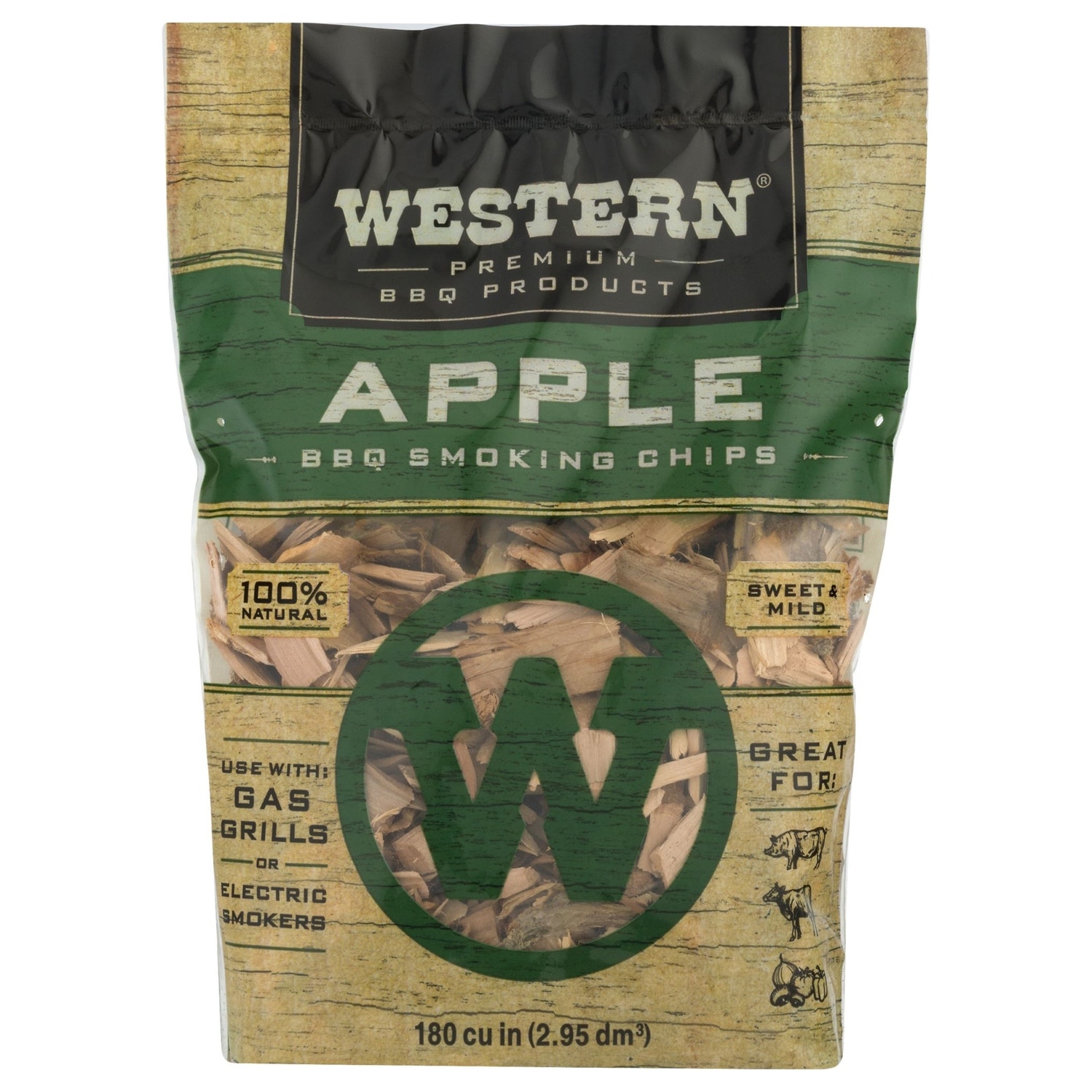 Western BBQ 28065 180 cu in. Premium Apple Wood BBQ Grill/Smoker Cooking Chips - 1.4