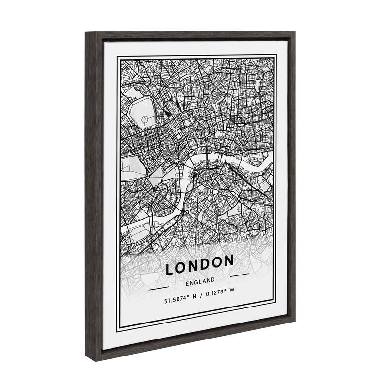 Kate and Laurel Sylvie London Modern Map Framed Canvas by Jake Goossen