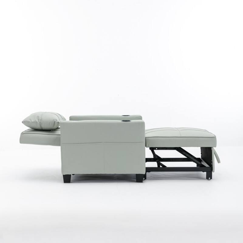 3-in-1 Convertible Sofa Chair,Pull Out Sleeper Chair with USB Ports and Cup Holders（Leather）