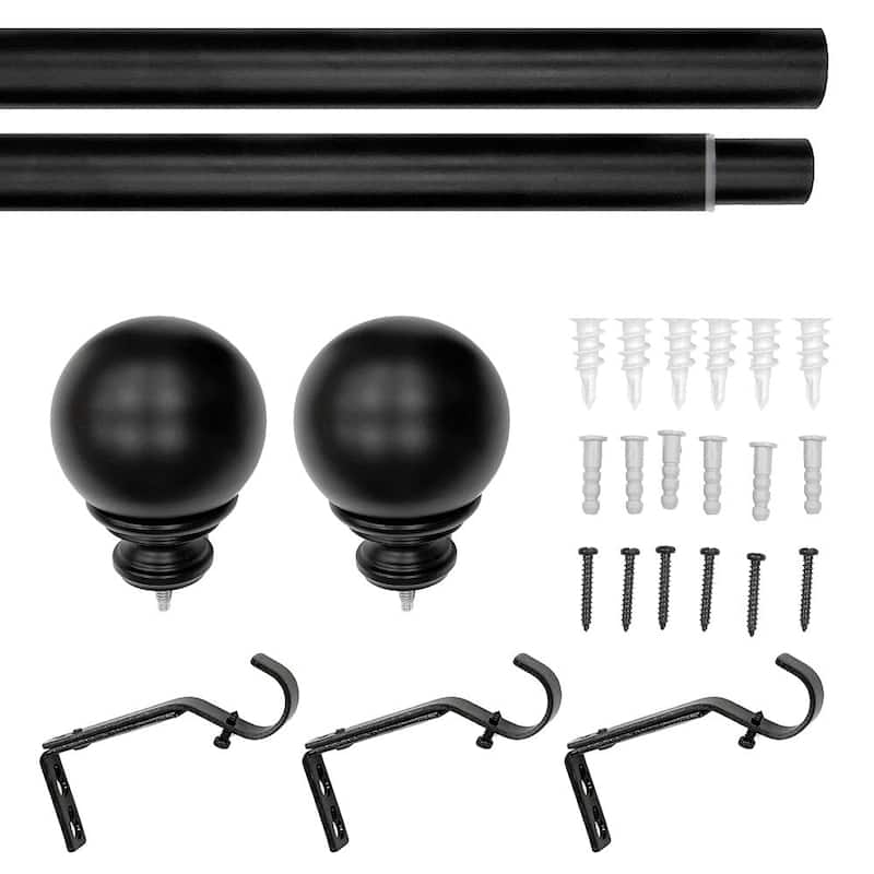 Lumi 1" Single Curtain Rod Brushed Nickel/Black/Oil Bronze-Ball finial - 72"-144" - Matte Black
