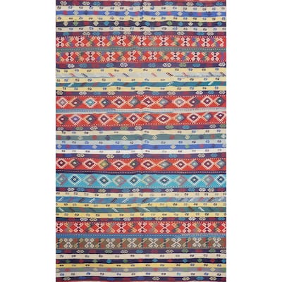 Hand Woven Oriental 100% Wool Carpet Southwestern Tribal Multi-Colored Kilim Area Rug - 8' 10'' X 6' 2''