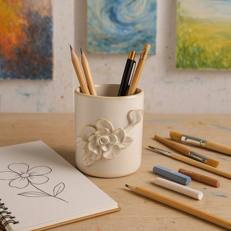 Stoneware Storage Container 3D Floral Sleek Contemporary Design
