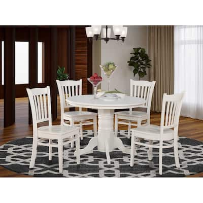 Kitchen Table Set 5 Piece Round - 42 Inch Dining Table with 4 Chairs - Black Finish Modern Design