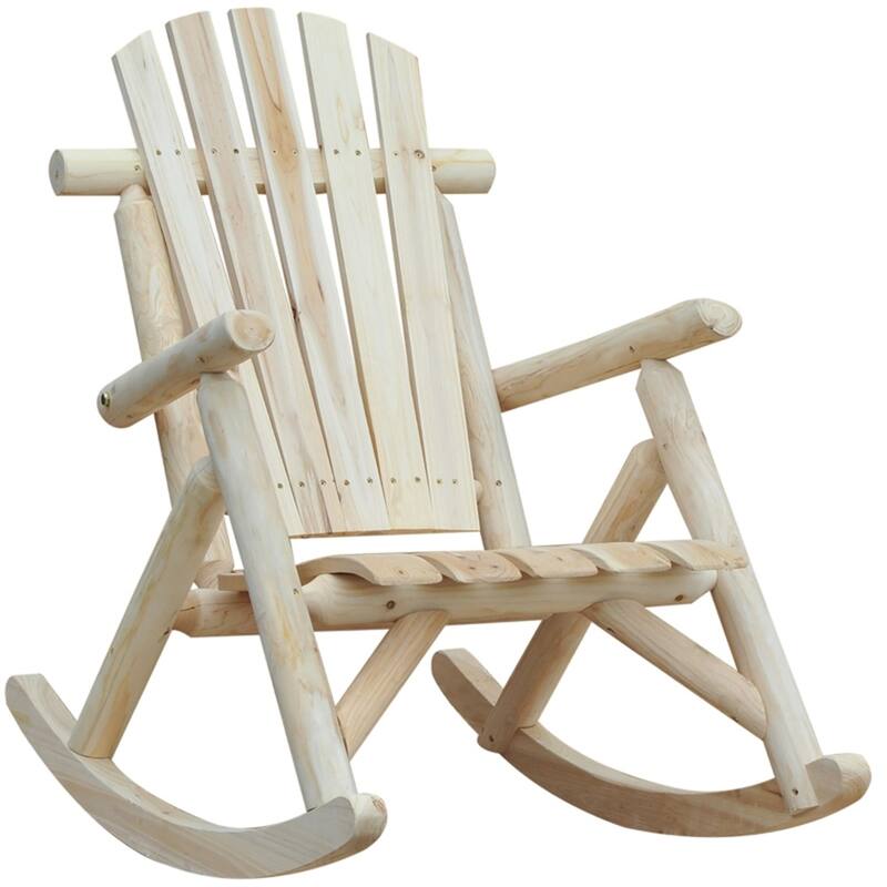 Natural Fir Wood Adirondack Rocking Chair with Wide Seat and Armrests - 26" D x 37.75" W x 38.5" H - Natural