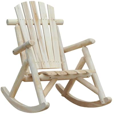 Natural Fir Wood Adirondack Rocking Chair with Wide Seat and Armrests - 26" D x 37.75" W x 38.5" H
