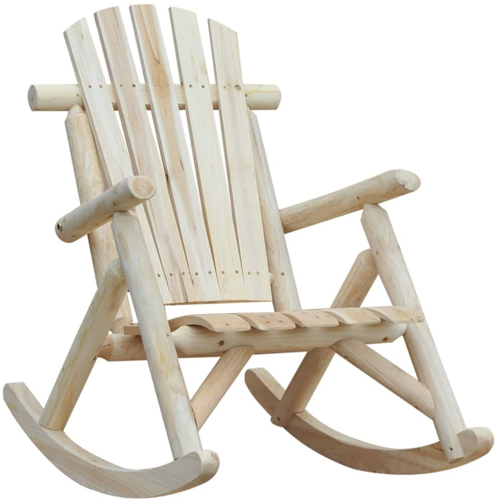 Natural Fir Wood Adirondack Rocking Chair with Wide Seat and Armrests - 26" D x 37.75" W x 38.5" H